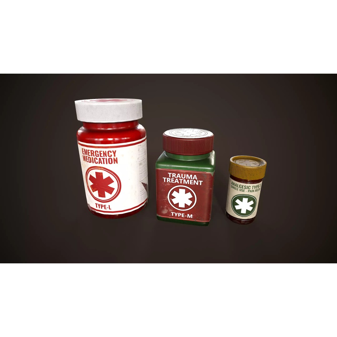 Health Restoration 3D Model – Low Poly Medical Bottles, FBX, OBJ - View 2
