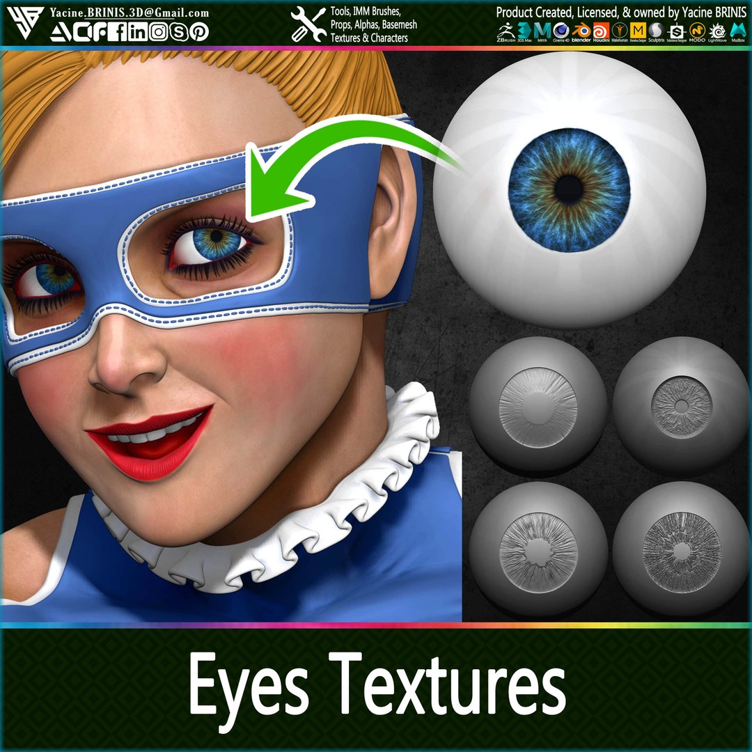 50 Eyes Textures 3D Model – Low Poly Alpha Textures Pack, JPEG