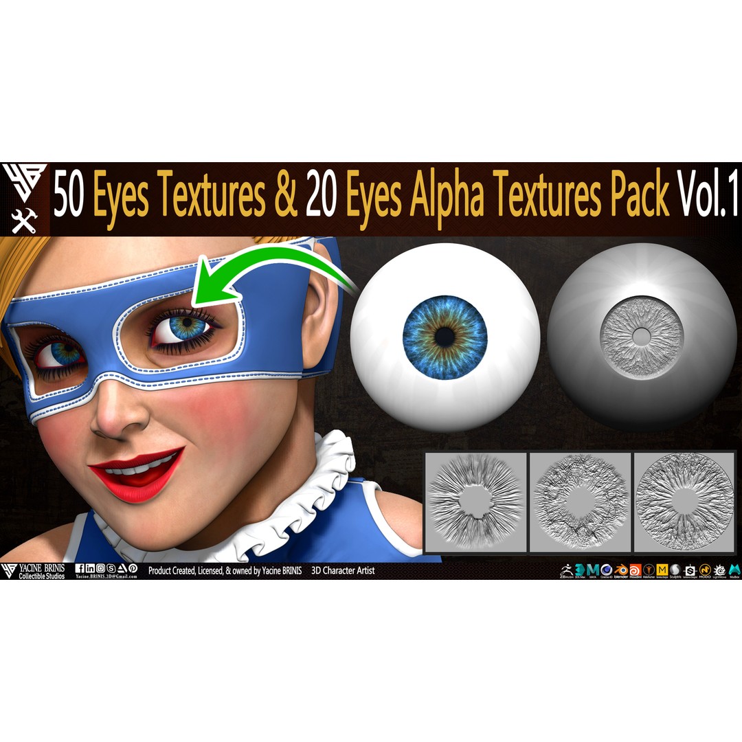 50 Eyes Textures 3D Model – Low Poly Alpha Textures Pack, JPEG - View 10