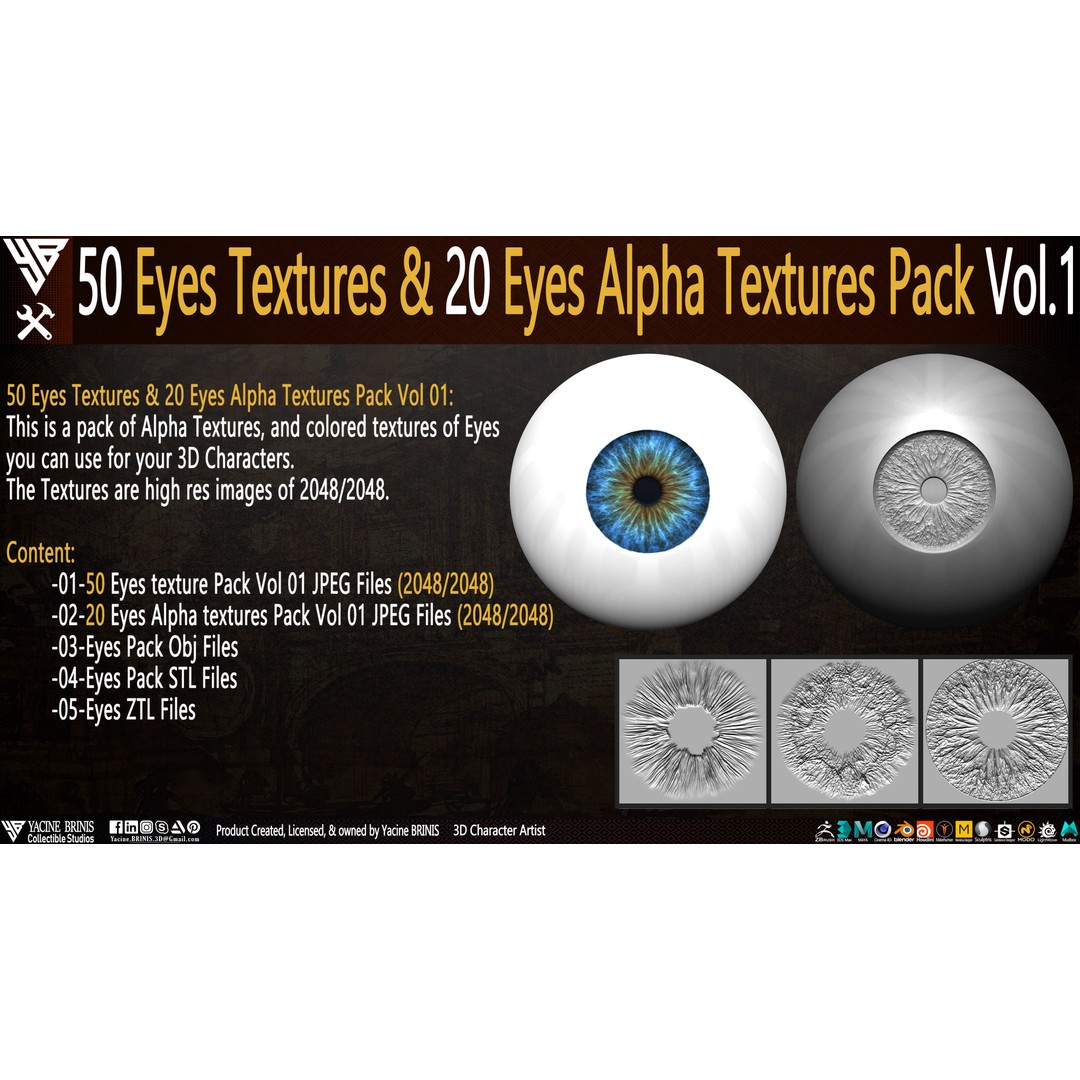 50 Eyes Textures 3D Model – Low Poly Alpha Textures Pack, JPEG - View 12