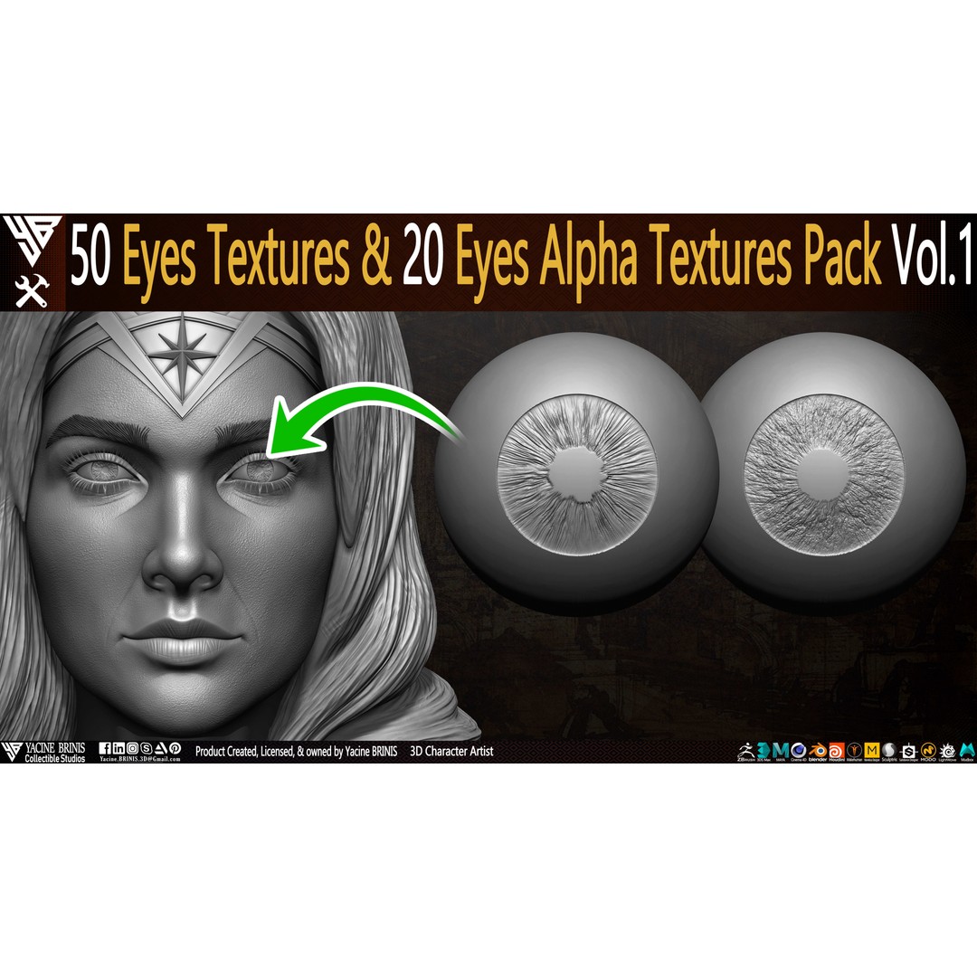 50 Eyes Textures 3D Model – Low Poly Alpha Textures Pack, JPEG - View 3