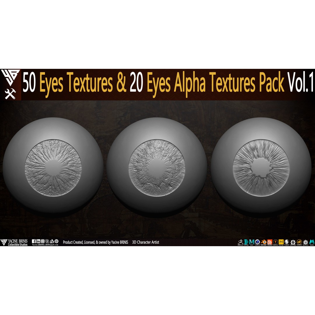 50 Eyes Textures 3D Model – Low Poly Alpha Textures Pack, JPEG - View 5
