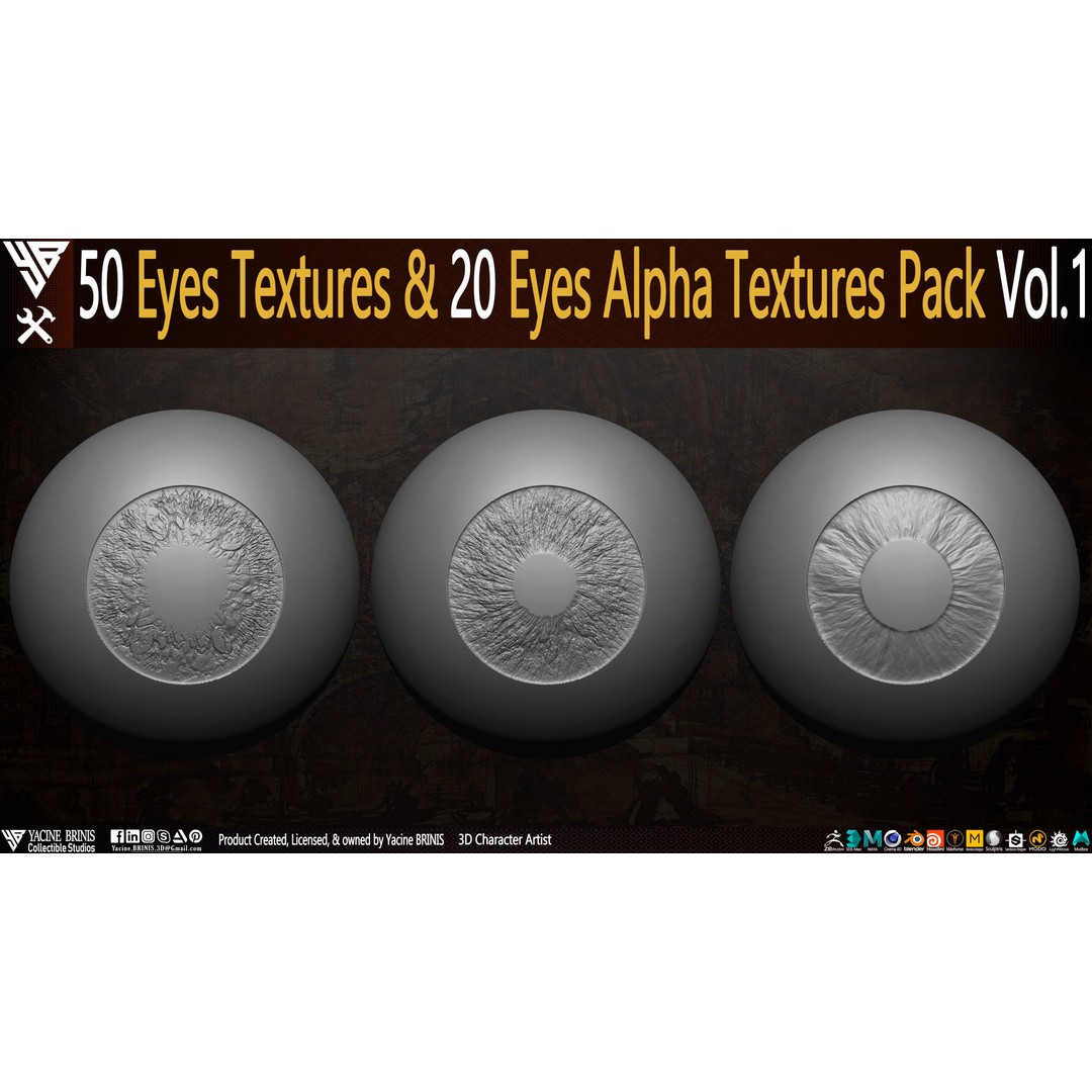 50 Eyes Textures 3D Model – Low Poly Alpha Textures Pack, JPEG - View 6