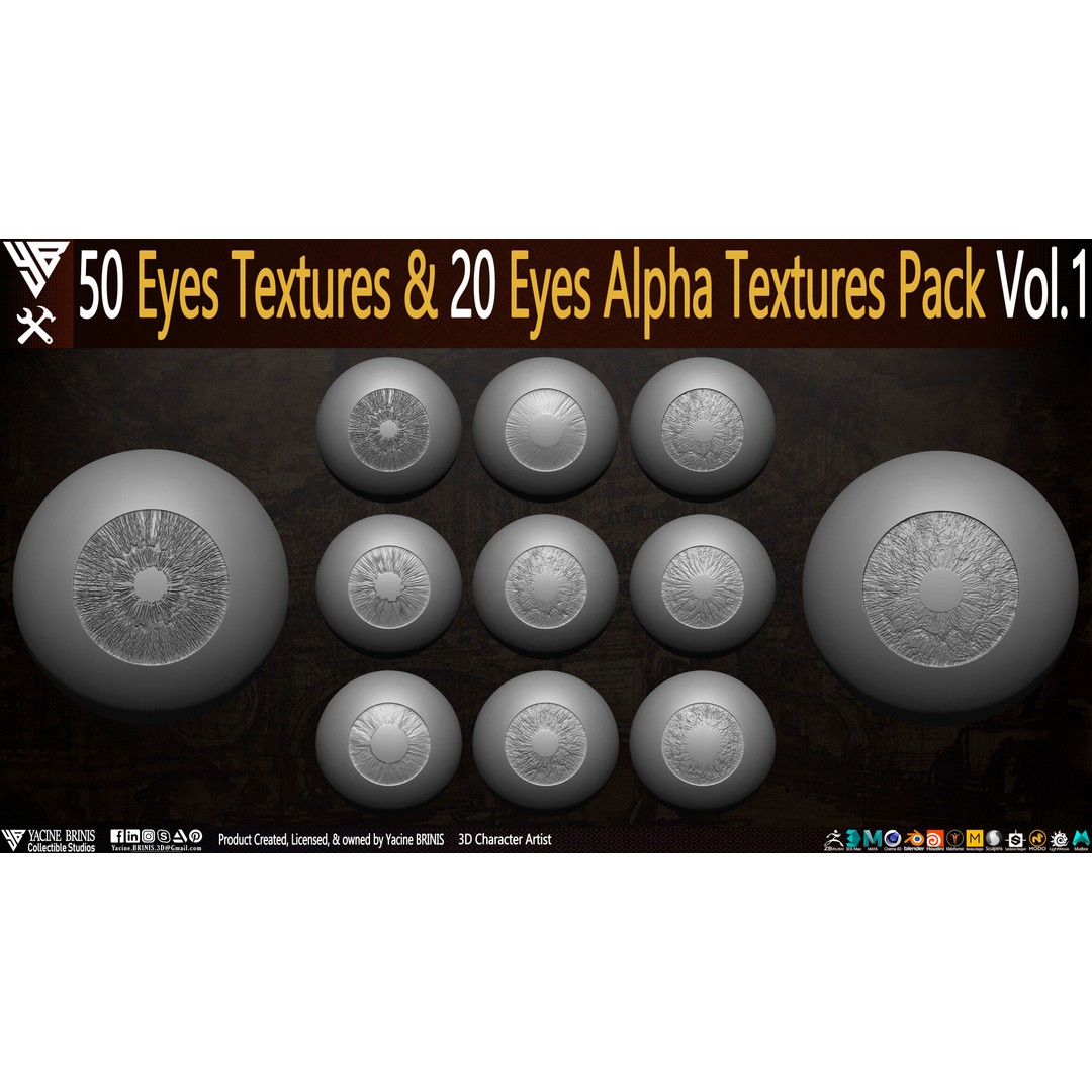 50 Eyes Textures 3D Model – Low Poly Alpha Textures Pack, JPEG - View 7