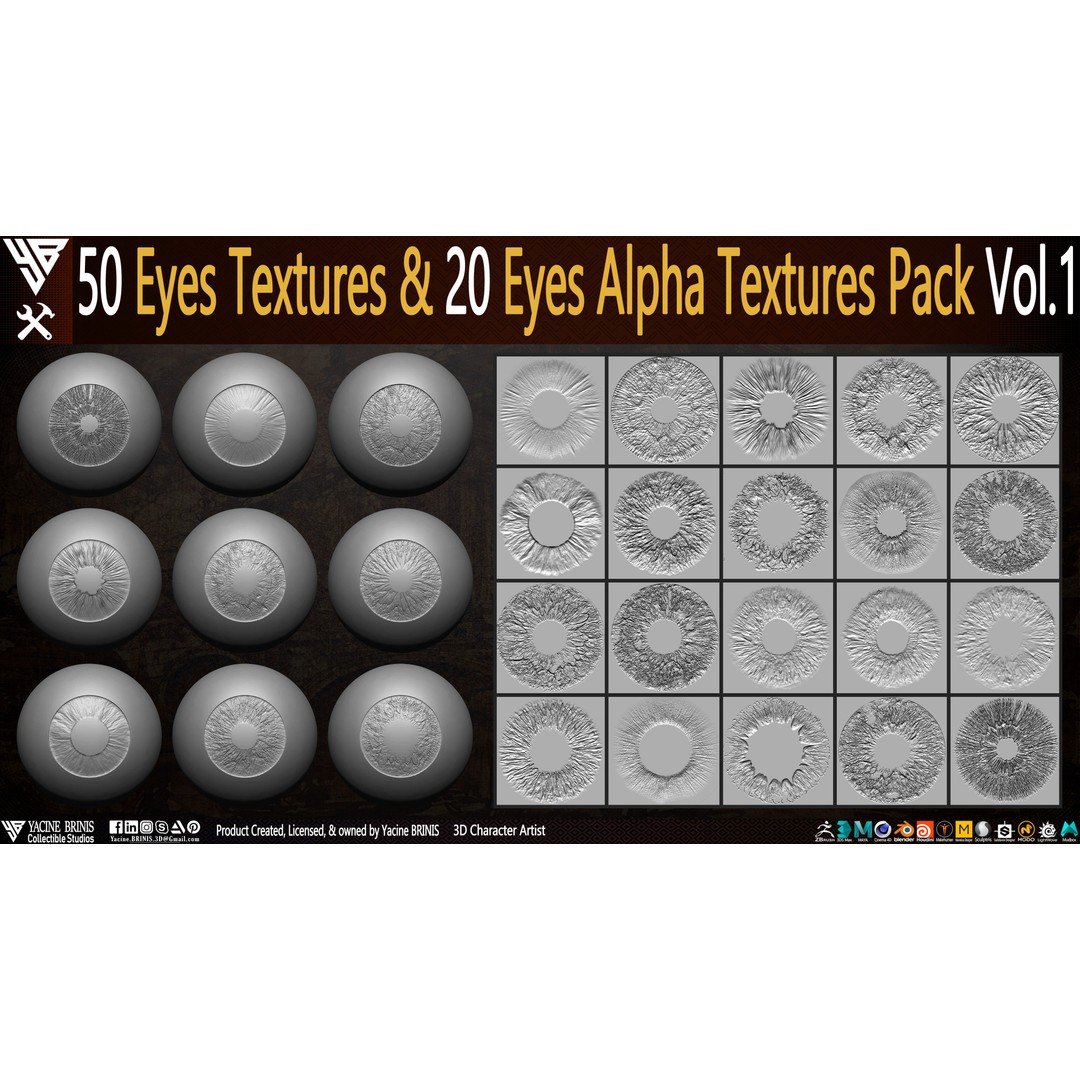50 Eyes Textures 3D Model – Low Poly Alpha Textures Pack, JPEG - View 8