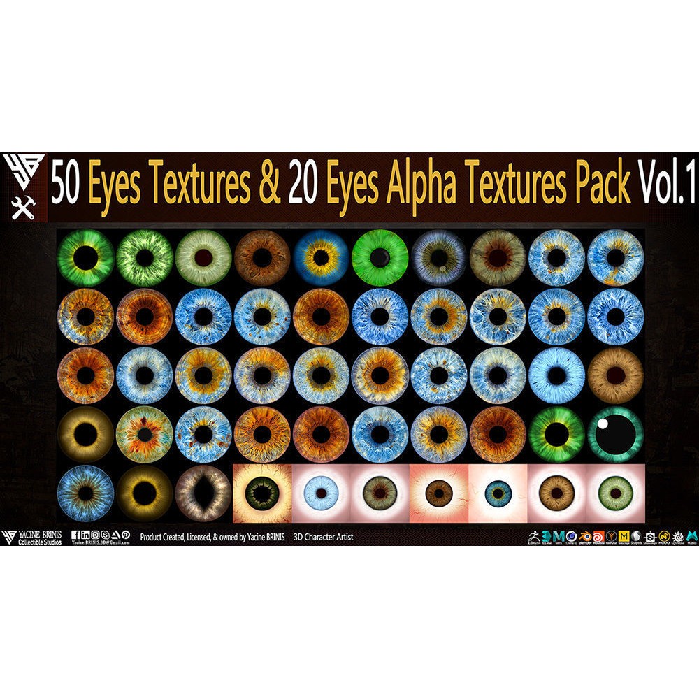 50 Eyes Textures 3D Model – Low Poly Alpha Textures Pack, JPEG - View 9