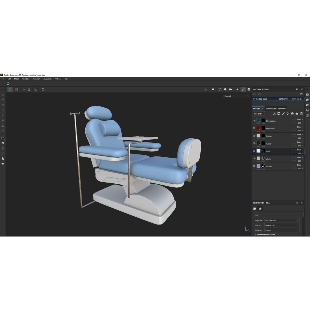 Multifunction Electric Blood Donation Chair 3D Model – Low Poly PBR Medical Asset, FBX - View 19