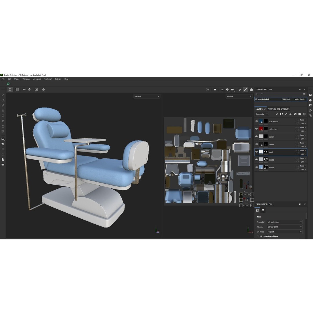Multifunction Electric Blood Donation Chair 3D Model – Low Poly PBR Medical Asset, FBX - View 20