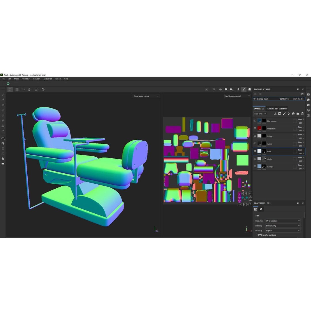 Multifunction Electric Blood Donation Chair 3D Model – Low Poly PBR Medical Asset, FBX - View 22