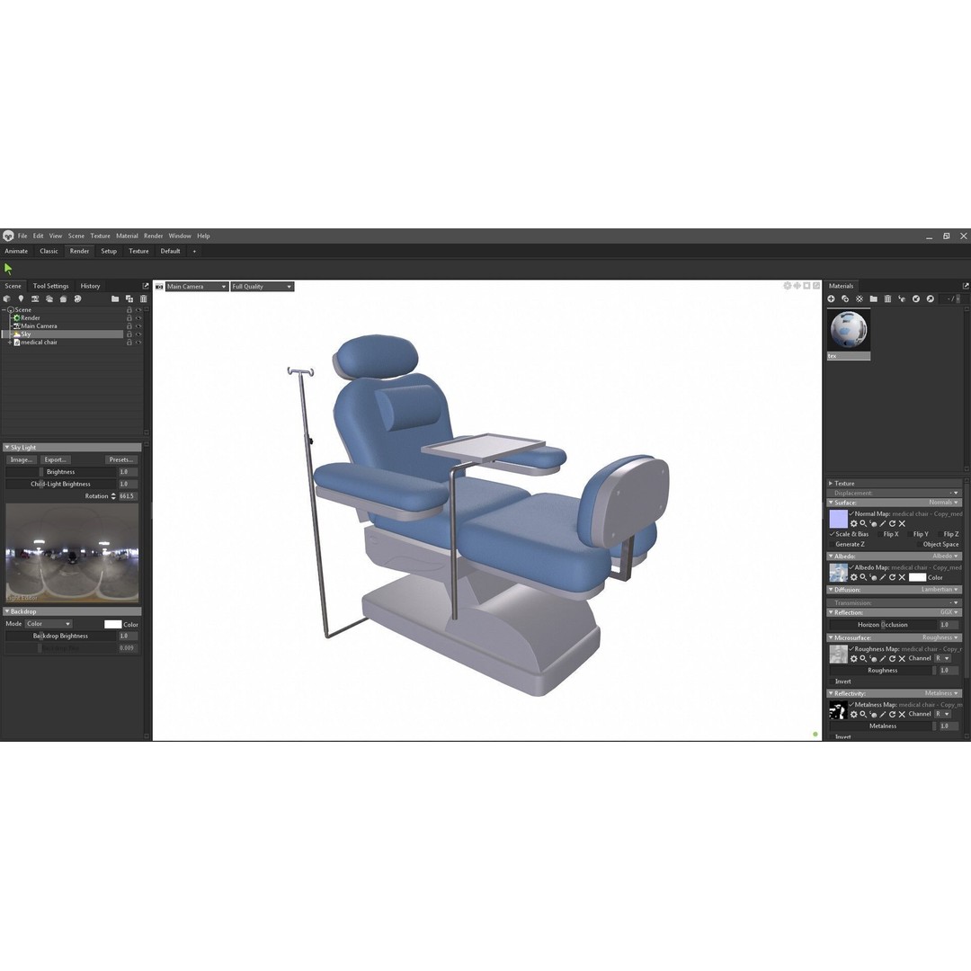 Multifunction Electric Blood Donation Chair 3D Model – Low Poly PBR Medical Asset, FBX - View 29
