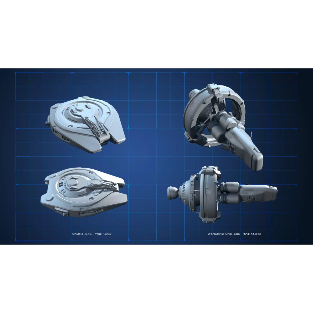 Spaceship 3D Model – Low Poly Sci-Fi Asset, FBX & OBJ Formats - View 6
