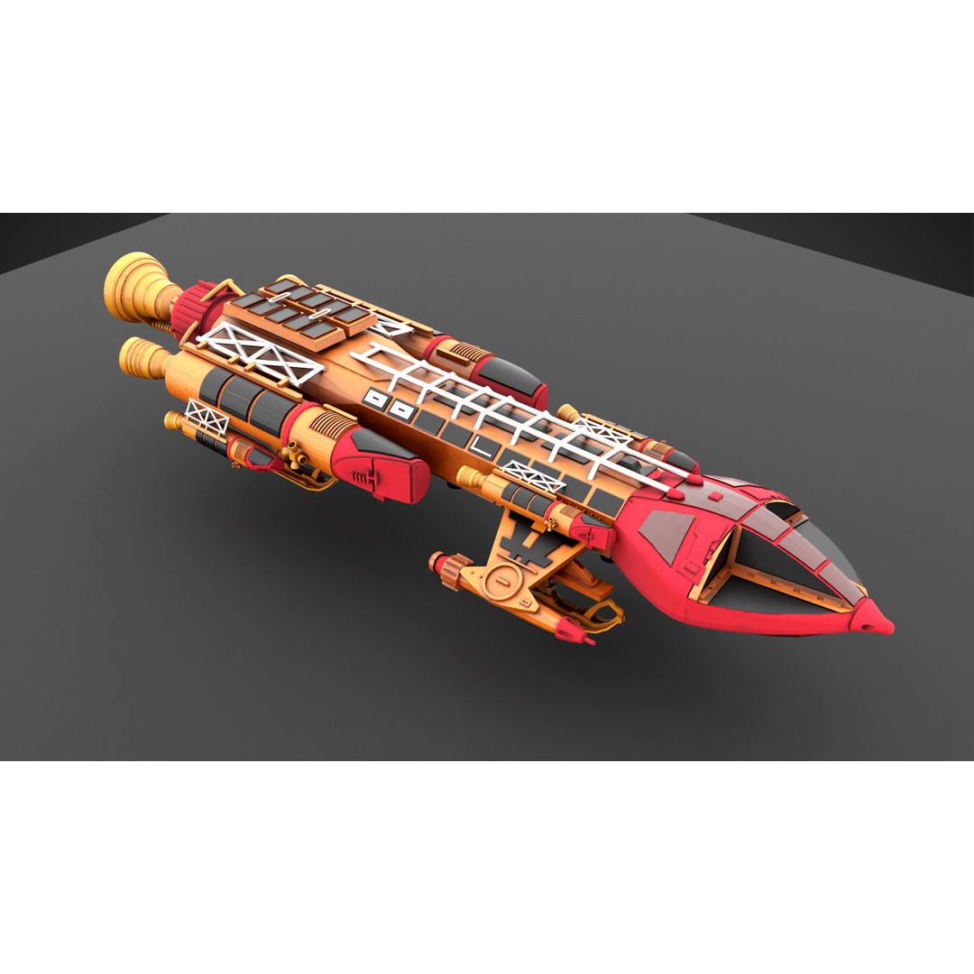 Sci-Fi Spaceship 3D Model – Low Poly Rigged Asset, FBX, PBR - View 3