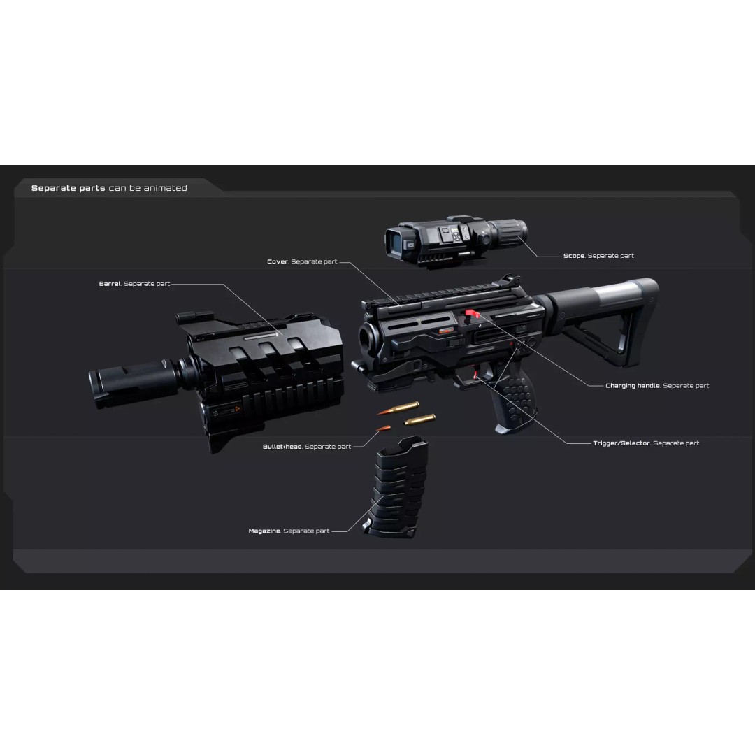 SF Military Weapons 3D Model – Low Poly PBR Game Asset, FBX, OBJ - View 5