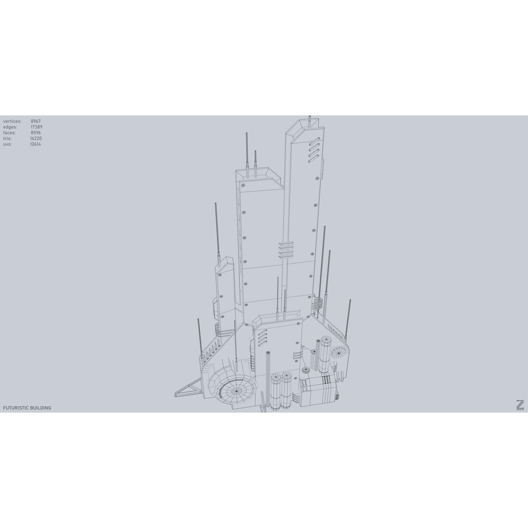 Futuristic Building 3D Model – Low Poly PBR Asset, FBX, OBJ