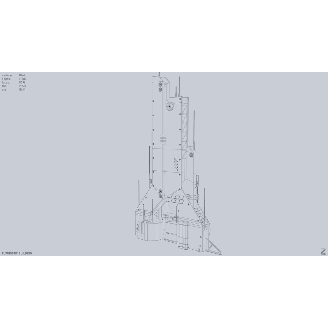 Futuristic Building 3D Model – Low Poly PBR Asset, FBX, OBJ - View 10