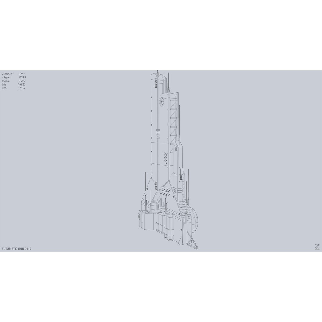 Futuristic Building 3D Model – Low Poly PBR Asset, FBX, OBJ - View 11