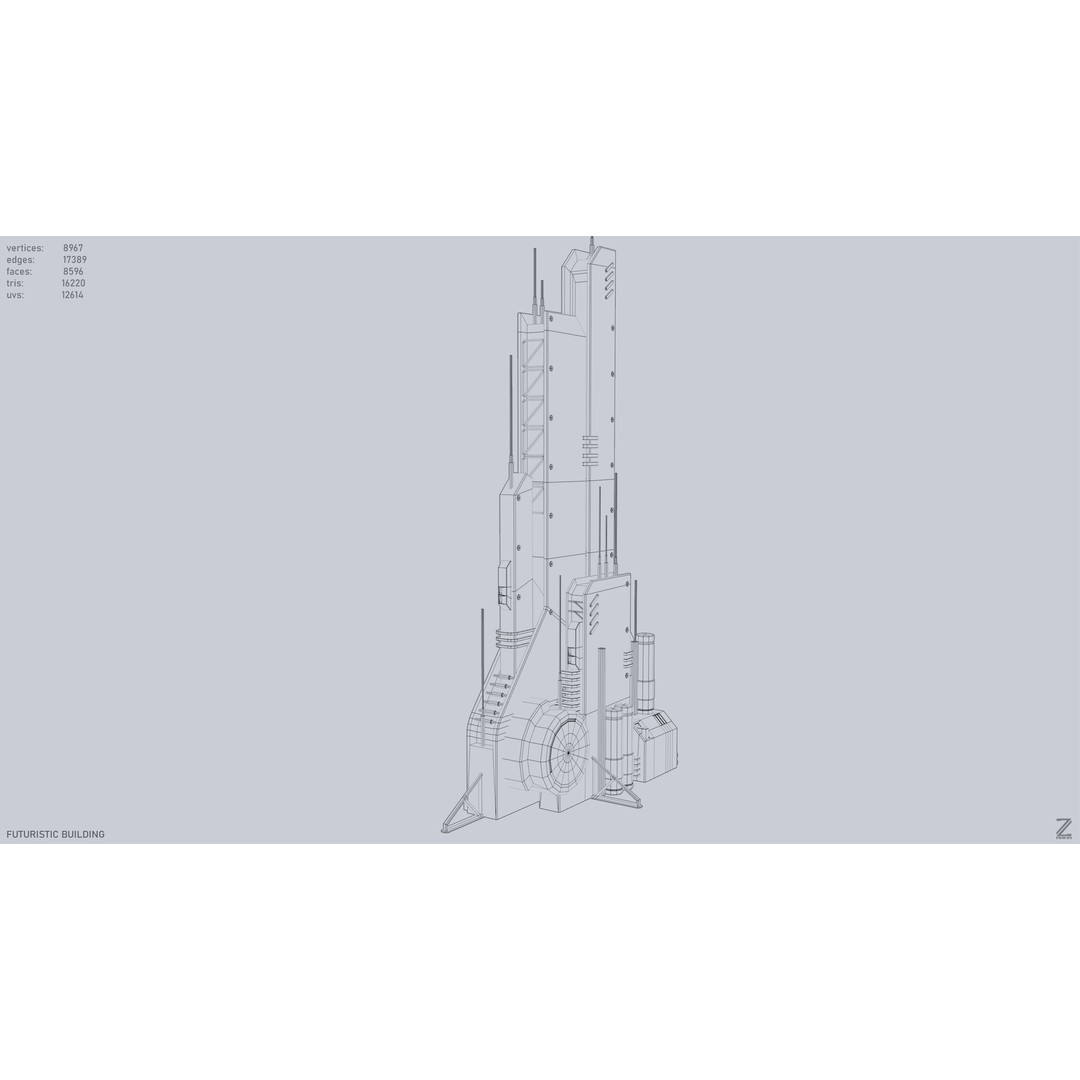 Futuristic Building 3D Model – Low Poly PBR Asset, FBX, OBJ - View 12