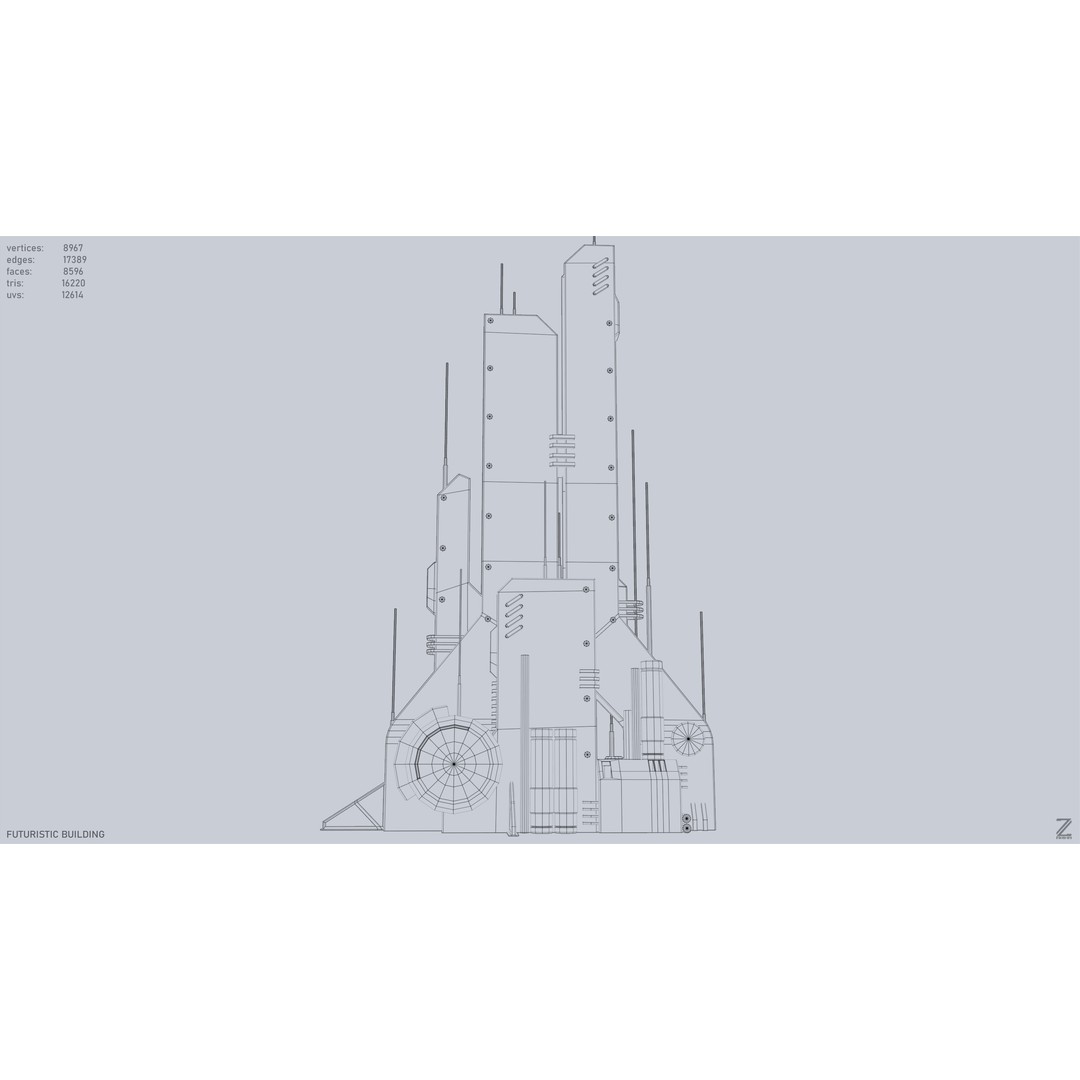 Futuristic Building 3D Model – Low Poly PBR Asset, FBX, OBJ - View 13