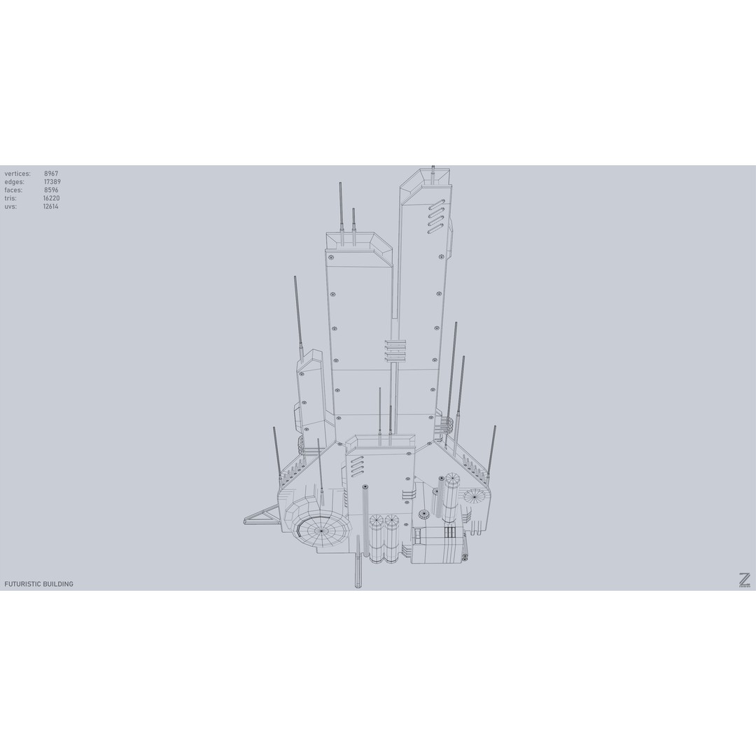 Futuristic Building 3D Model – Low Poly PBR Asset, FBX, OBJ - View 14