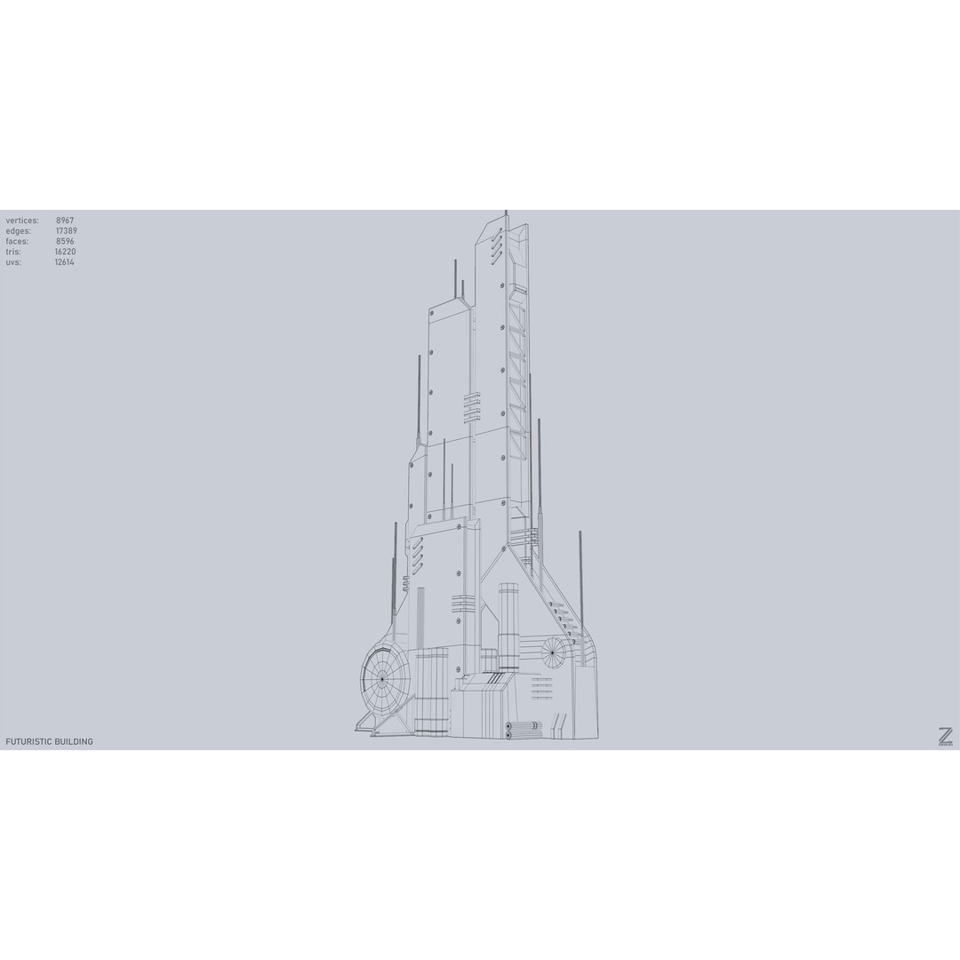 Futuristic Building 3D Model – Low Poly PBR Asset, FBX, OBJ - View 15