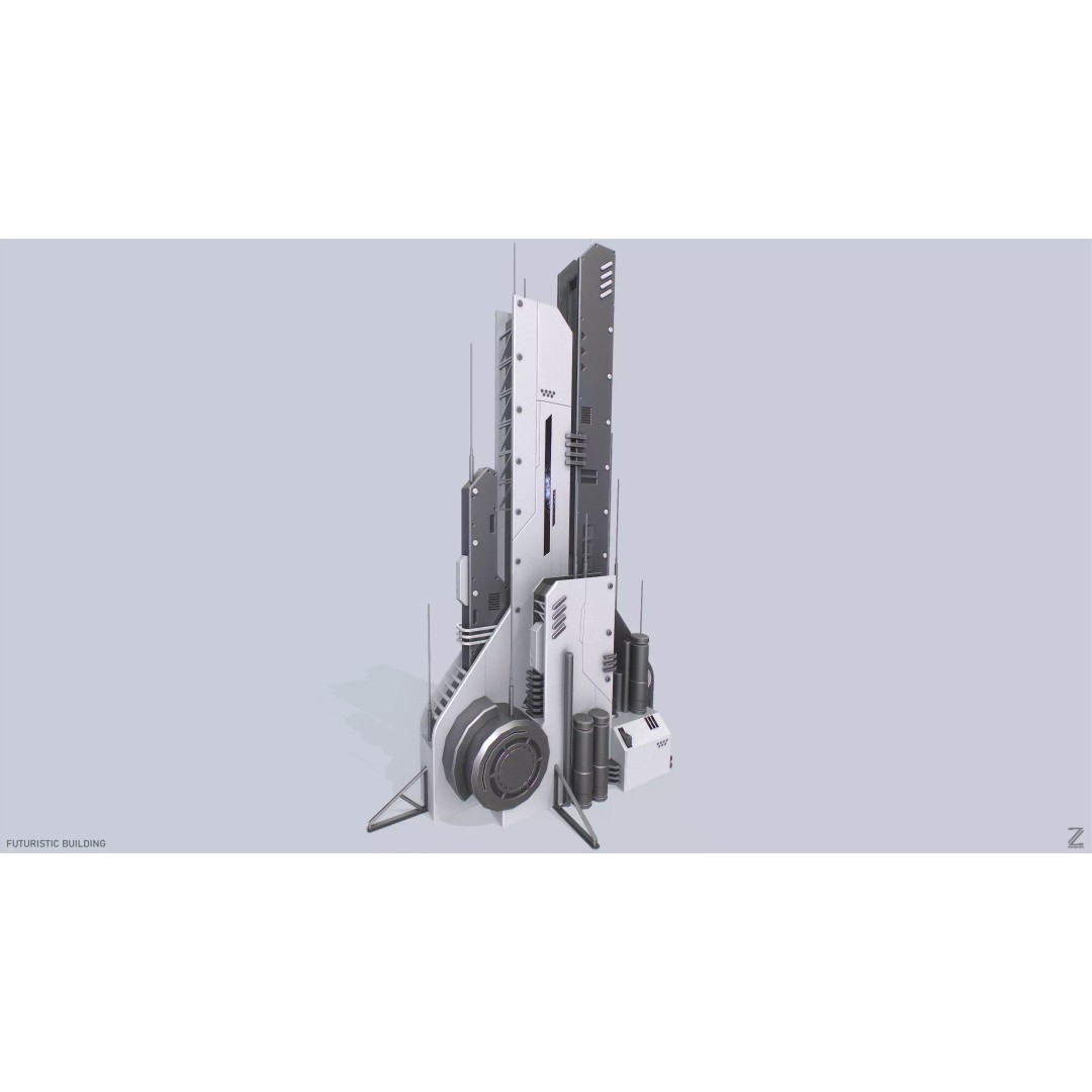 Futuristic Building 3D Model – Low Poly PBR Asset, FBX, OBJ - View 2