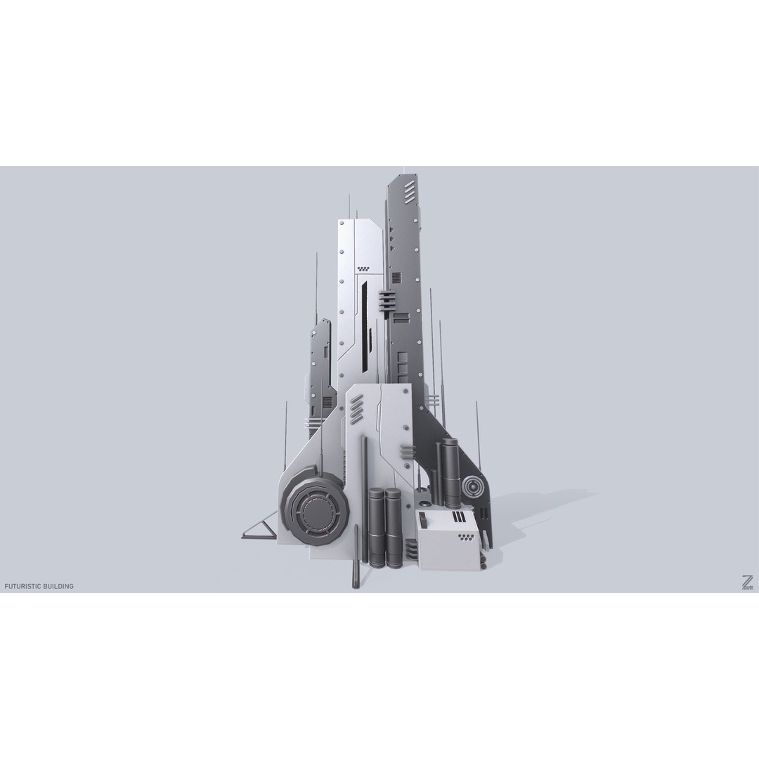 Futuristic Building 3D Model – Low Poly PBR Asset, FBX, OBJ - View 3