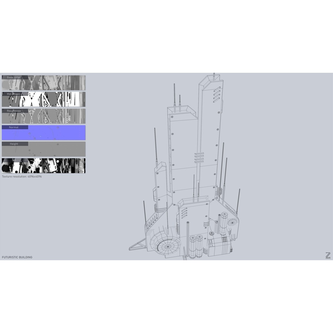Futuristic Building 3D Model – Low Poly PBR Asset, FBX, OBJ - View 4