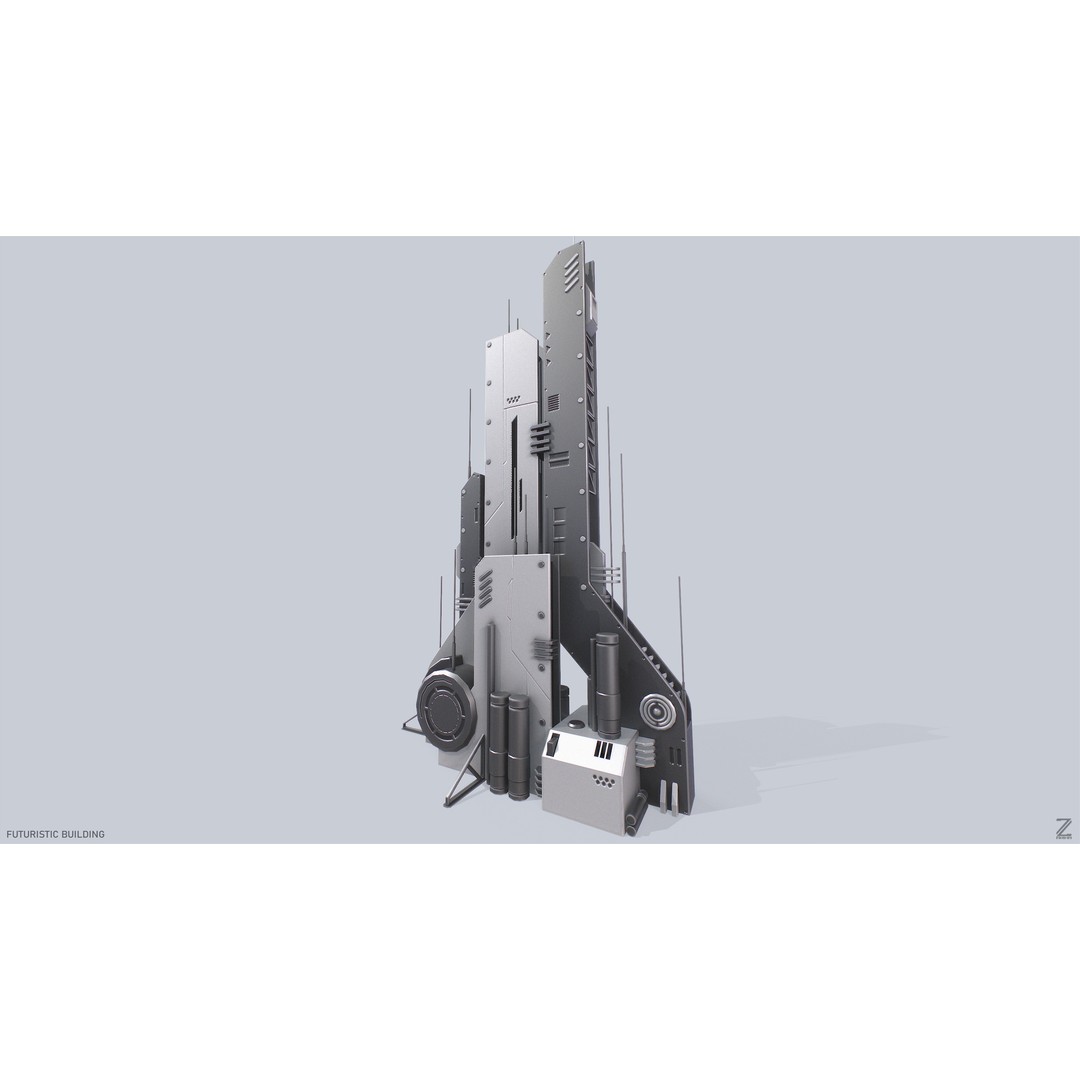 Futuristic Building 3D Model – Low Poly PBR Asset, FBX, OBJ - View 5