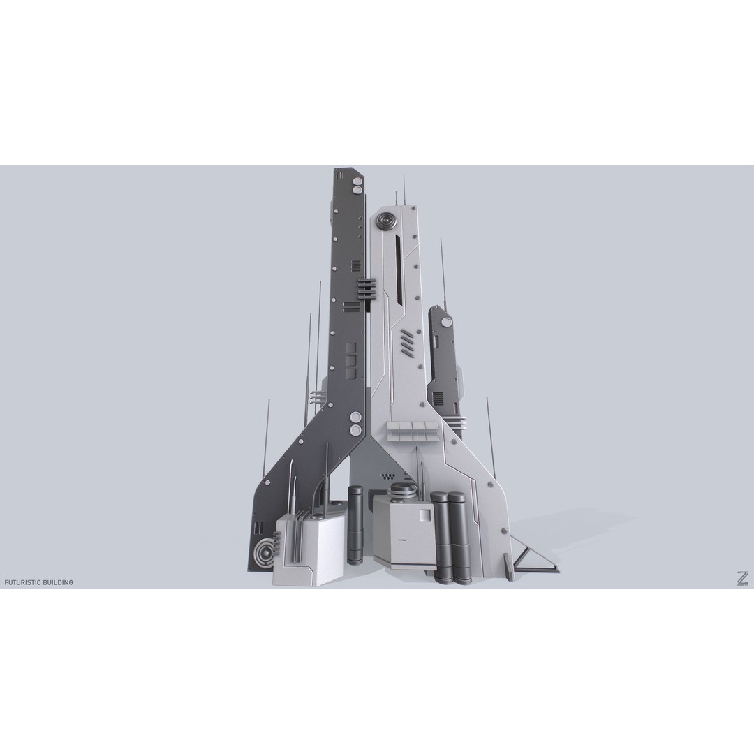 Futuristic Building 3D Model – Low Poly PBR Asset, FBX, OBJ - View 6