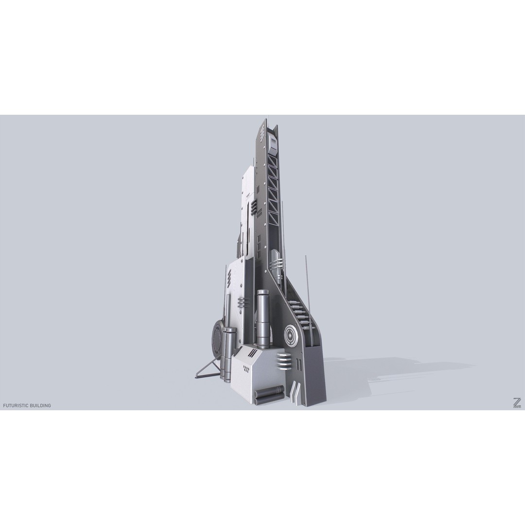 Futuristic Building 3D Model – Low Poly PBR Asset, FBX, OBJ - View 7