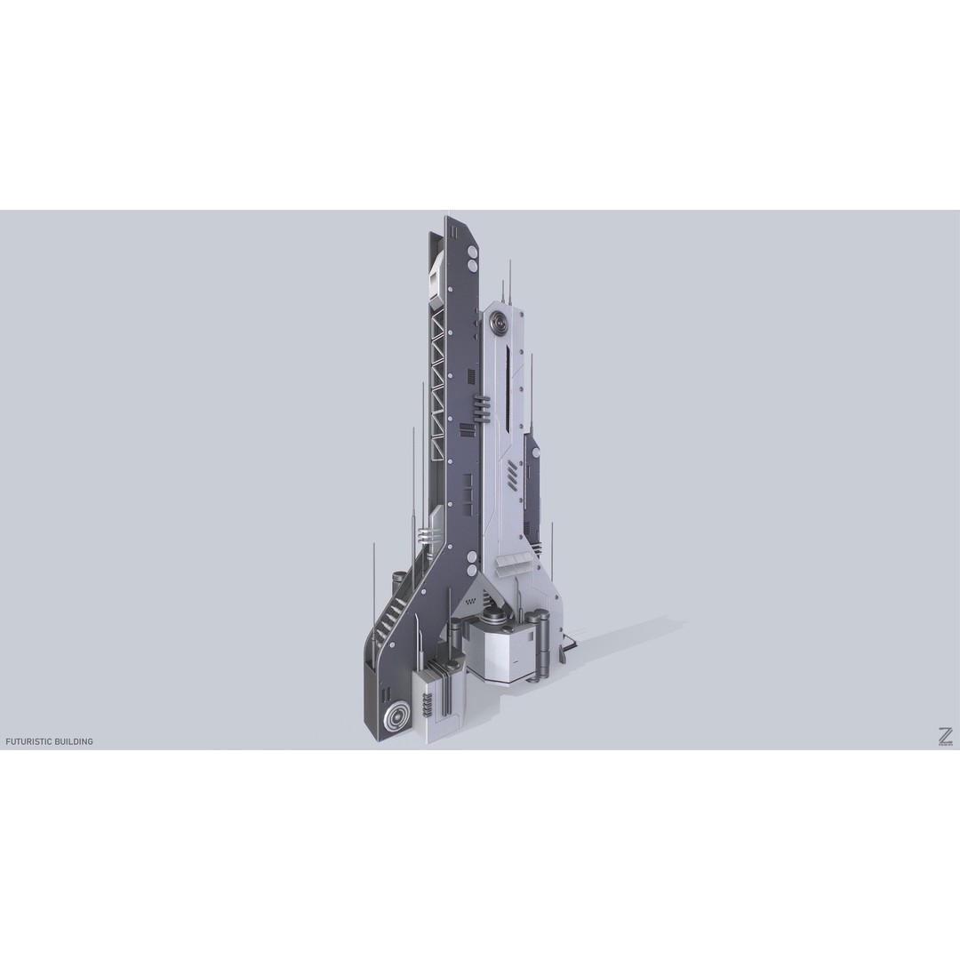 Futuristic Building 3D Model – Low Poly PBR Asset, FBX, OBJ - View 8