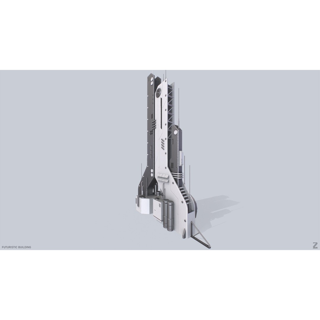 Futuristic Building 3D Model – Low Poly PBR Asset, FBX, OBJ - View 9