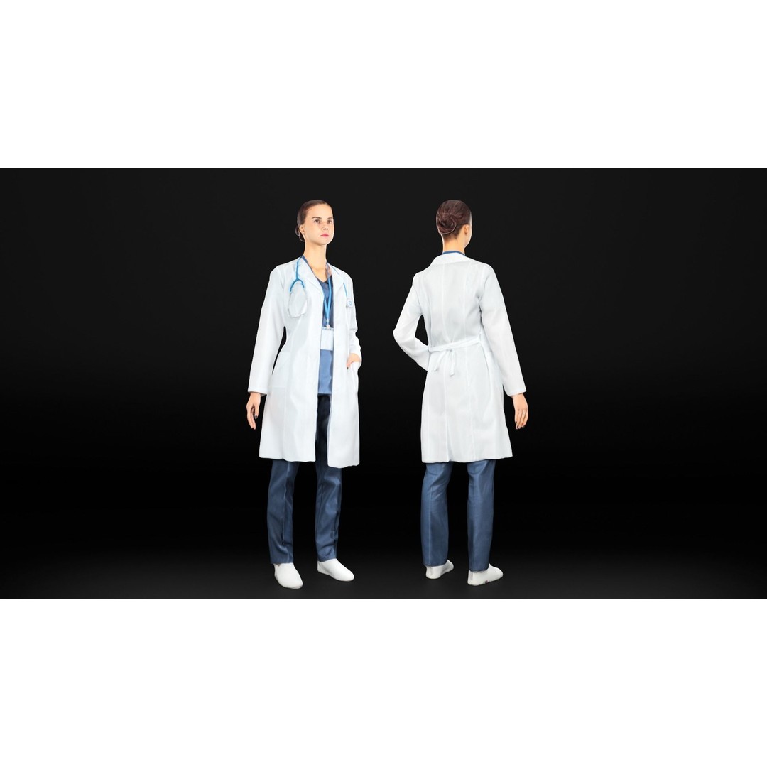 Female Doctor 3D Model – Low Poly Character, FBX, Game Ready - View 7