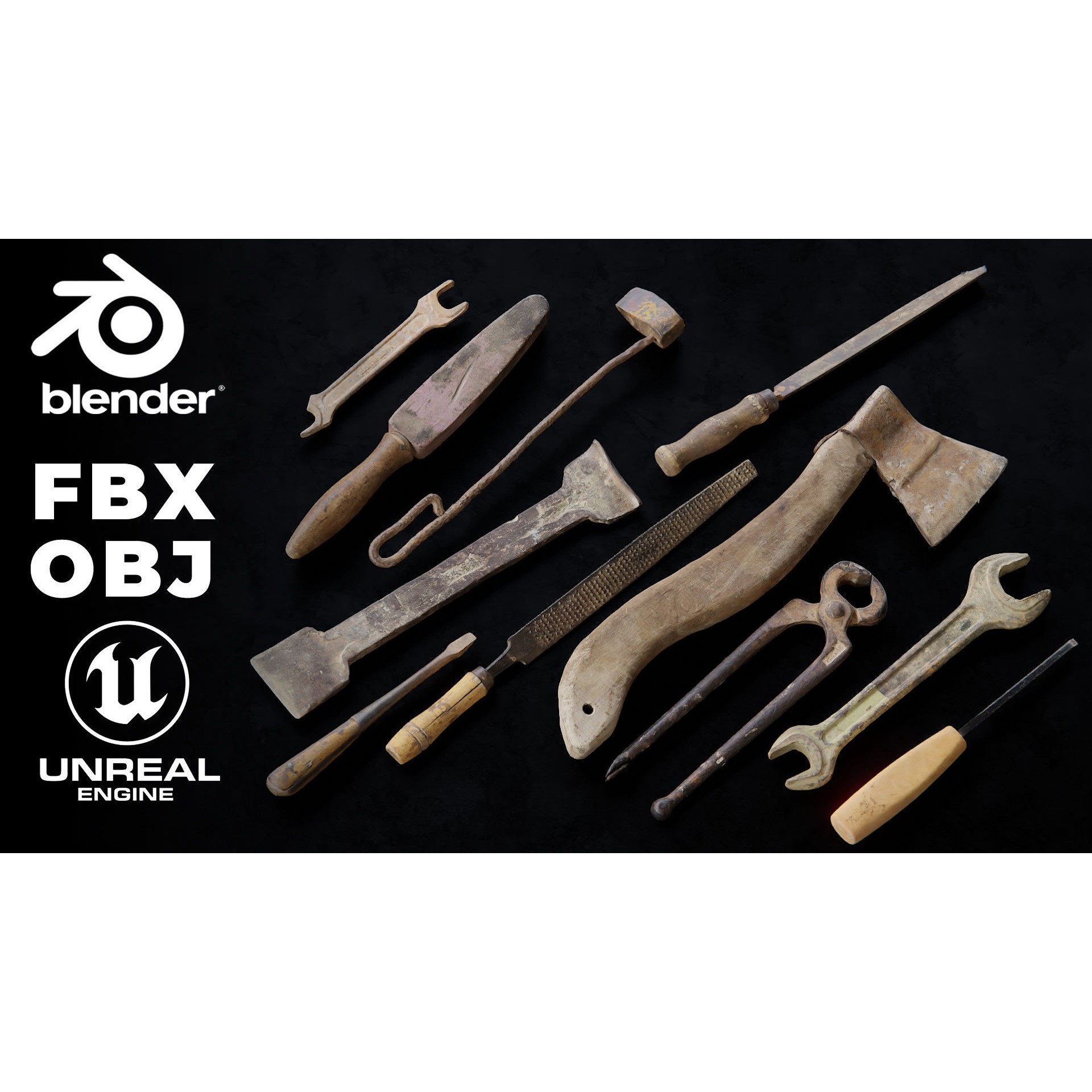 USCANS Tools Set - Low-Poly Game-Ready 3D Model - View 3
