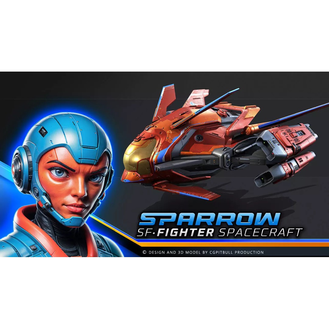 SPARROW Fighter Spacecraft 3D Model – Low Poly PBR Game Asset, FBX & OBJ - View 2