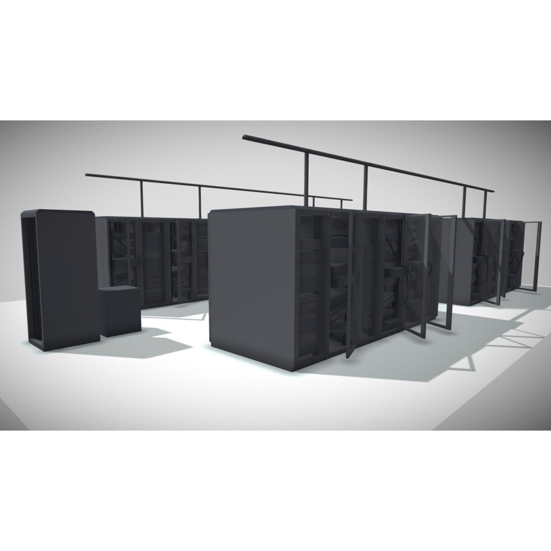 Low-Poly Server 3D Model – Industrial Props Pack with Textures - View 3