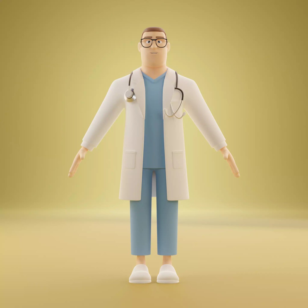Doctor Male Cartoon Character 3D Model – Blender, FBX, Game-Ready - View 2