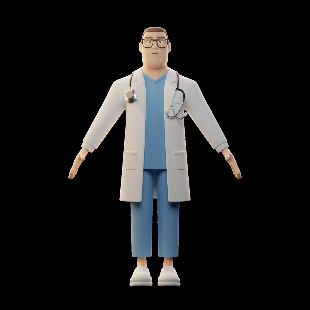Doctor Male Cartoon Character 3D Model – Blender, FBX, Game-Ready - View 3