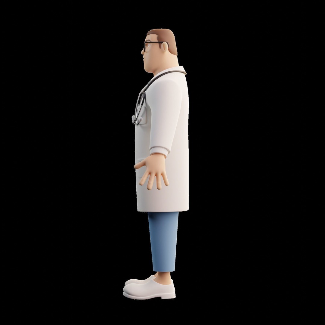 Doctor Male Cartoon Character 3D Model – Blender, FBX, Game-Ready - View 4