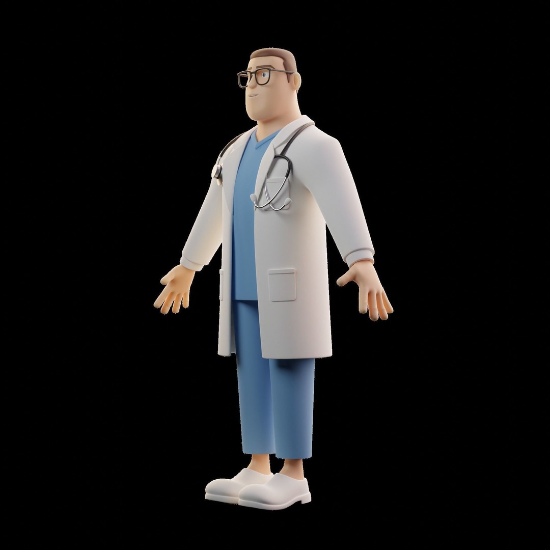 Doctor Male Cartoon Character 3D Model – Blender, FBX, Game-Ready - View 5
