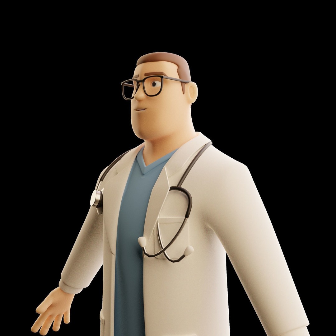 Doctor Male Cartoon Character 3D Model – Blender, FBX, Game-Ready - View 6