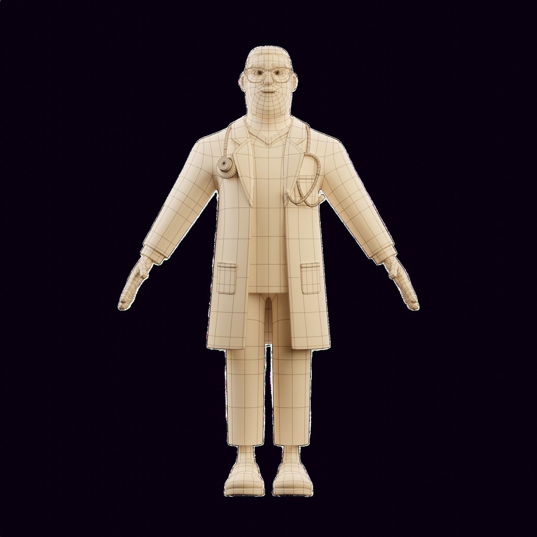 Doctor Male Cartoon Character 3D Model – Blender, FBX, Game-Ready - View 7