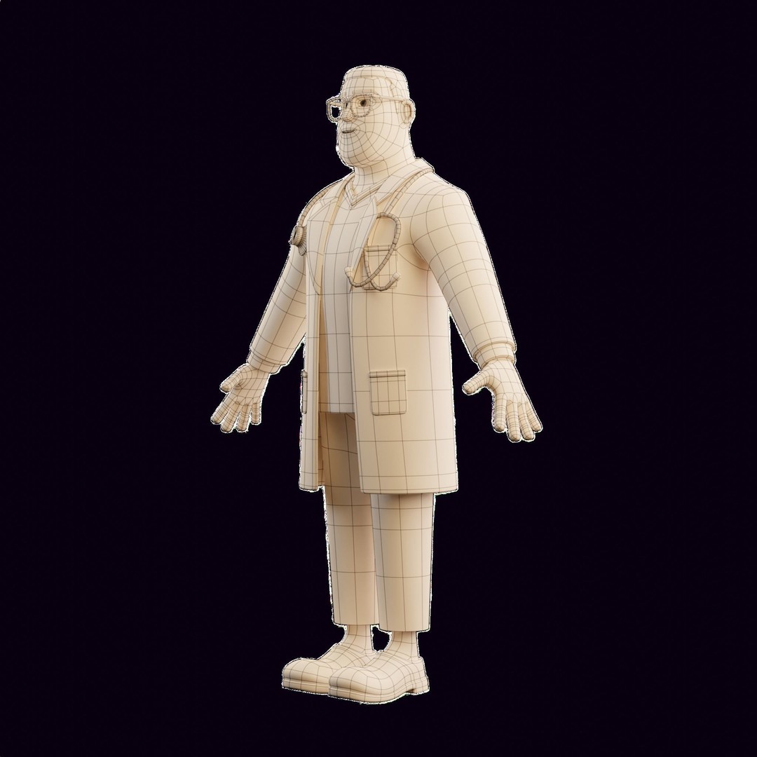 Doctor Male Cartoon Character 3D Model – Blender, FBX, Game-Ready - View 9