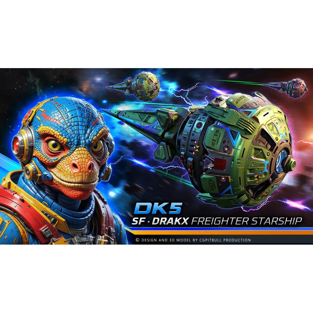 DRAKX Alien Freighter DK5 3D Model – Low Poly Game Asset, FBX - View 2