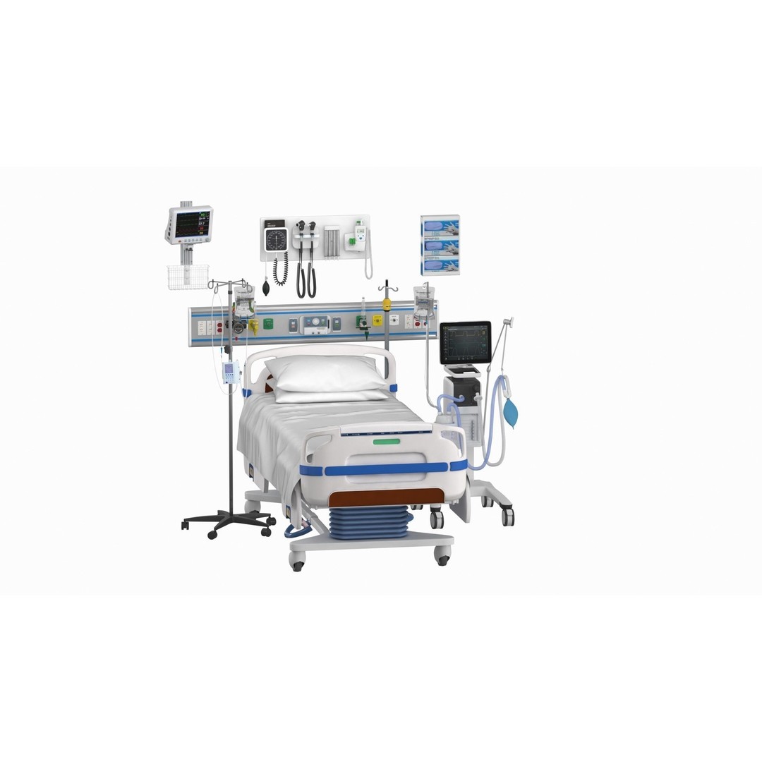 ICU Equipment 3D Model – Low Poly Medical Asset, FBX, OBJ - View 3