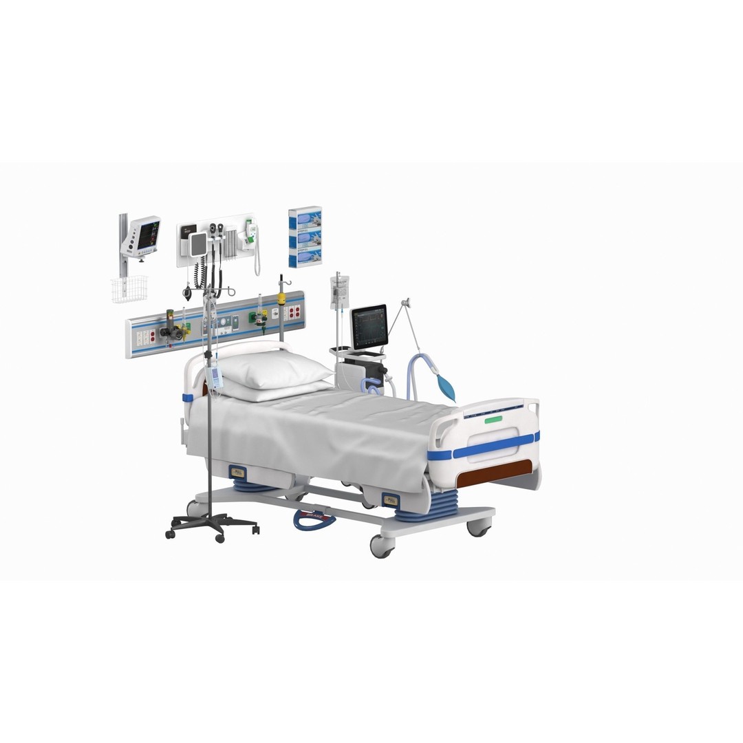 ICU Equipment 3D Model – Low Poly Medical Asset, FBX, OBJ - View 4