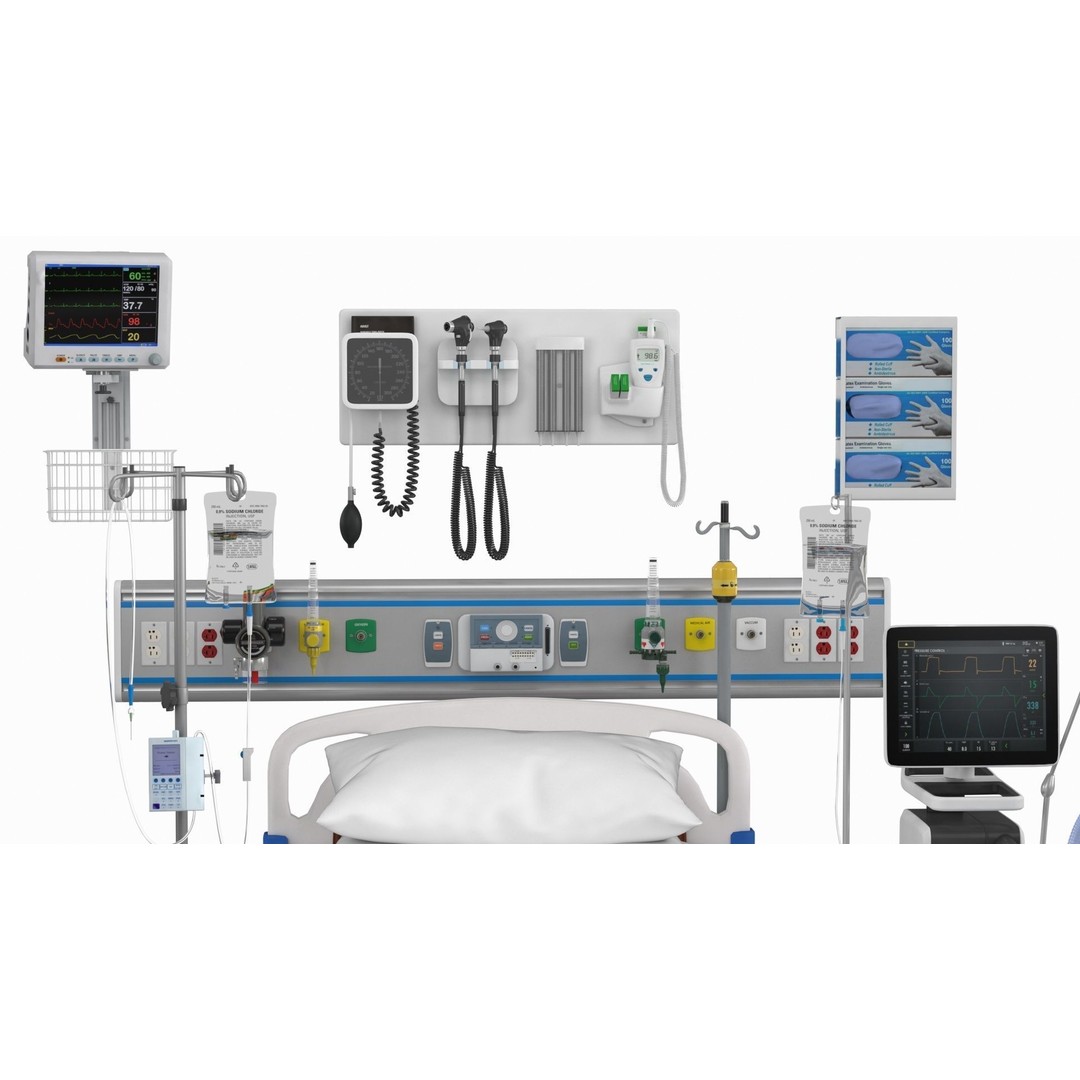 ICU Equipment 3D Model – Low Poly Medical Asset, FBX, OBJ - View 8