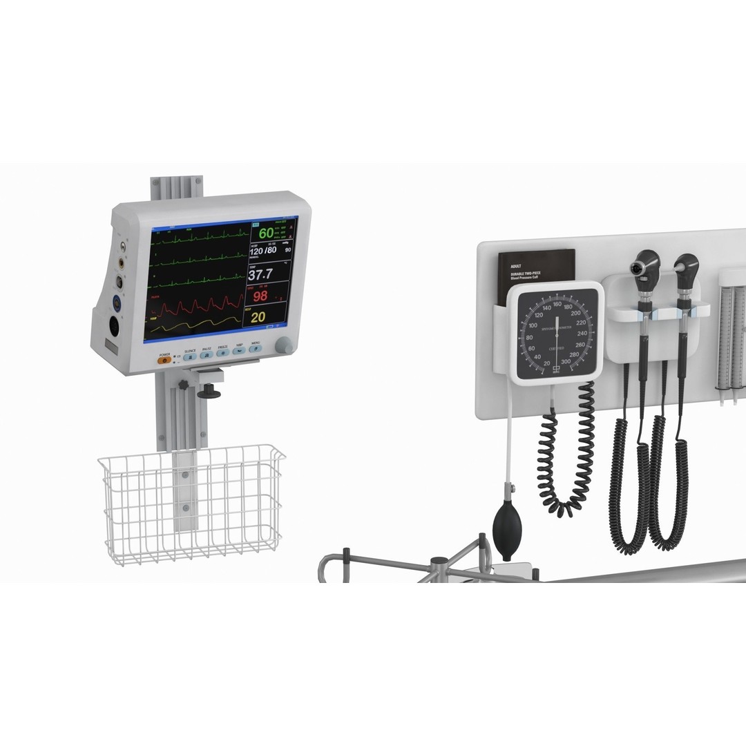ICU Equipment 3D Model – Low Poly Medical Asset, FBX, OBJ - View 9