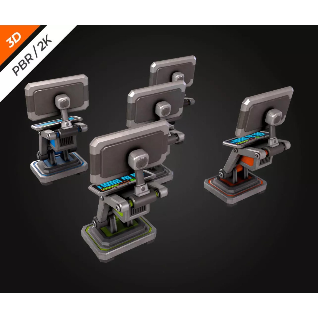 Sci-Fi PC Monitor 3D Model – Low Poly PBR Asset for Games - View 11