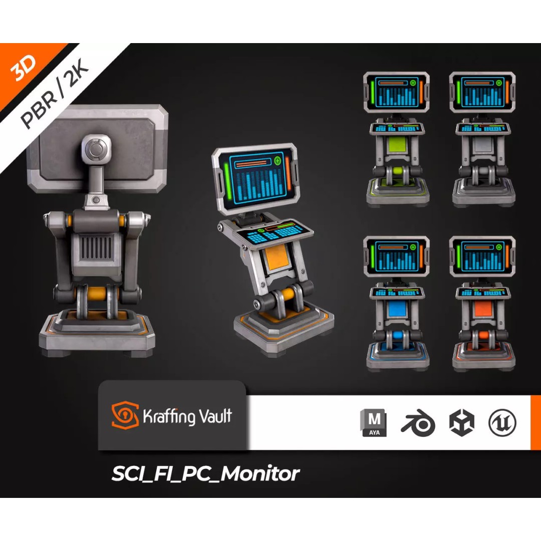 Sci-Fi PC Monitor 3D Model – Low Poly PBR Asset for Games - View 2